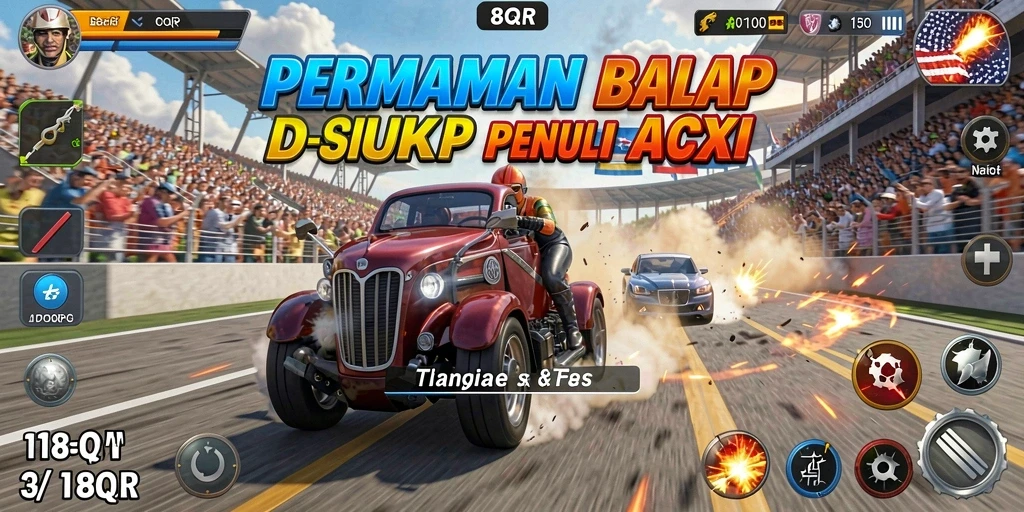 Skrinsut gameplay intens 8QR dalam balapan kecepatan tinggi.