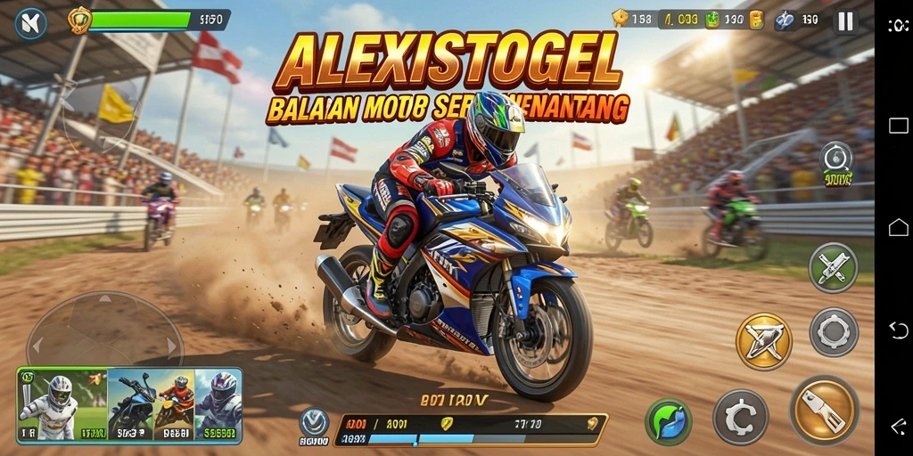 Tampilan gameplay ALEXISTOGEL yang mendebarkan di lintasan balap.