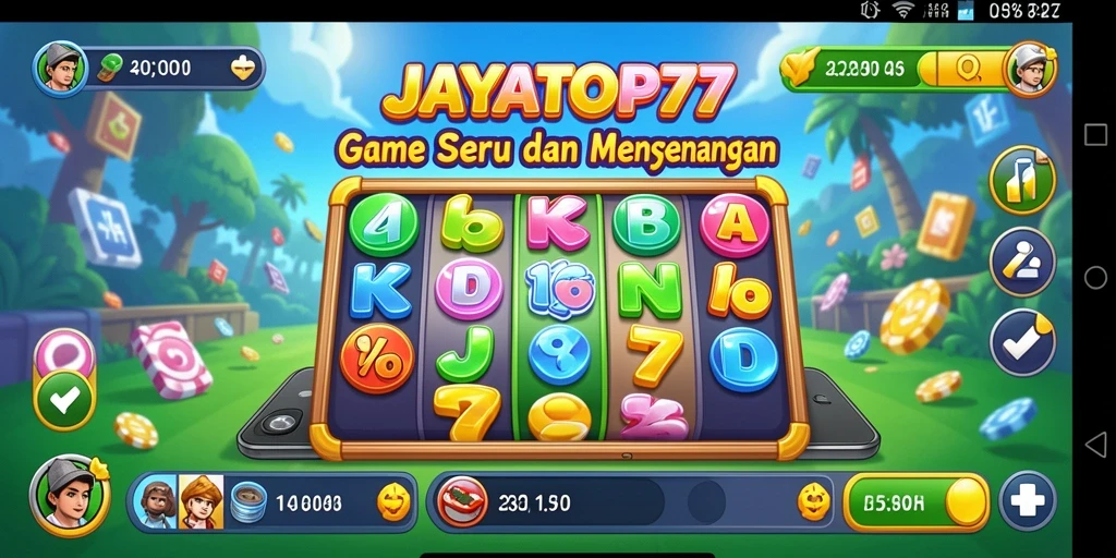 Tampilan gameplay tingkat tinggi di JAYATOP77 dengan kartu Bingo berwarna-warni.