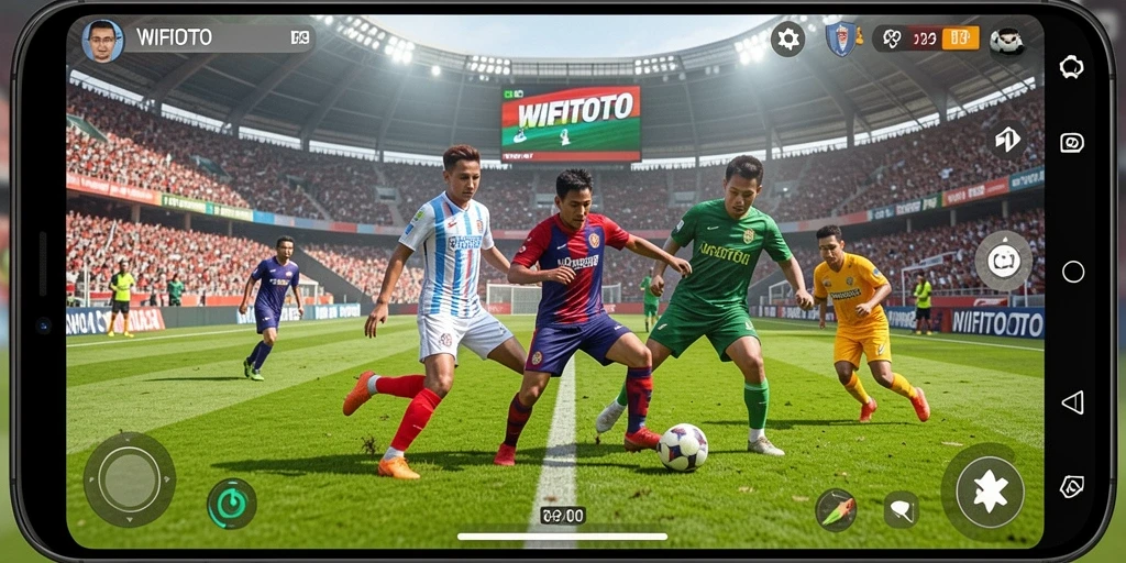 Screenshot WIFITOTO menampilkan gameplay sepak bola yang intens dan seru.